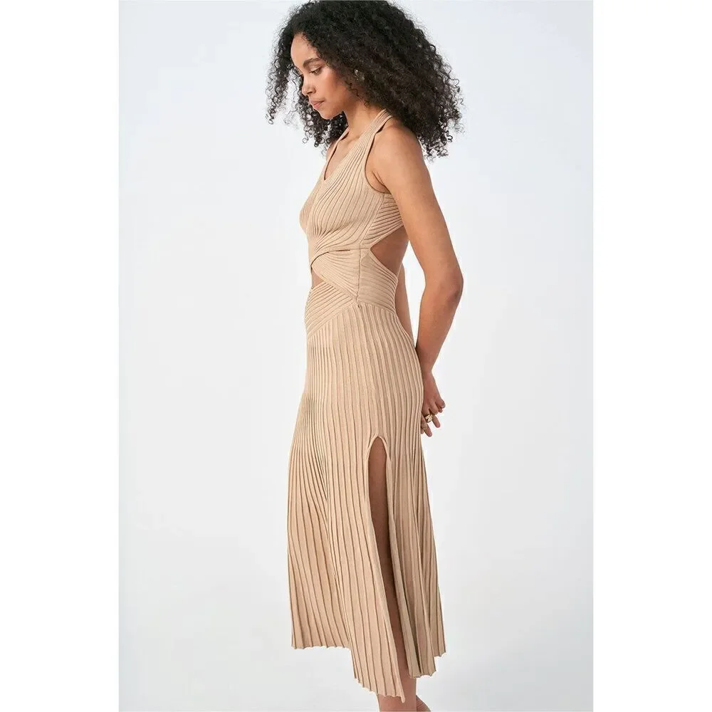 SOVERE Cleo Knit cut out details midi Dress color: Mink Size S NWT$226 - Picture 4 of 9